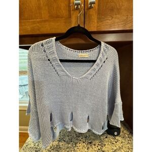 NEW COLLECTION Italy Periwinkle Blue Distressed Crop Knit Sweater OS